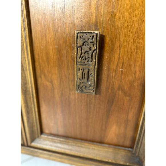 Bassett Mayan Walnut King Headboard Credenza Secretary 2 Nightstands MCM 5 piece - Picture 6 of 16